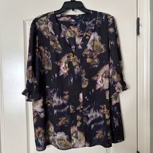 Jones & Co. New York Elegant Black and Purple Floral Blouse